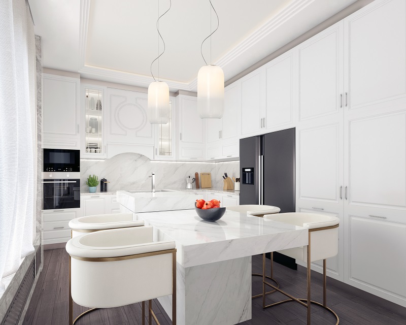 Modern white kitchen interior design 